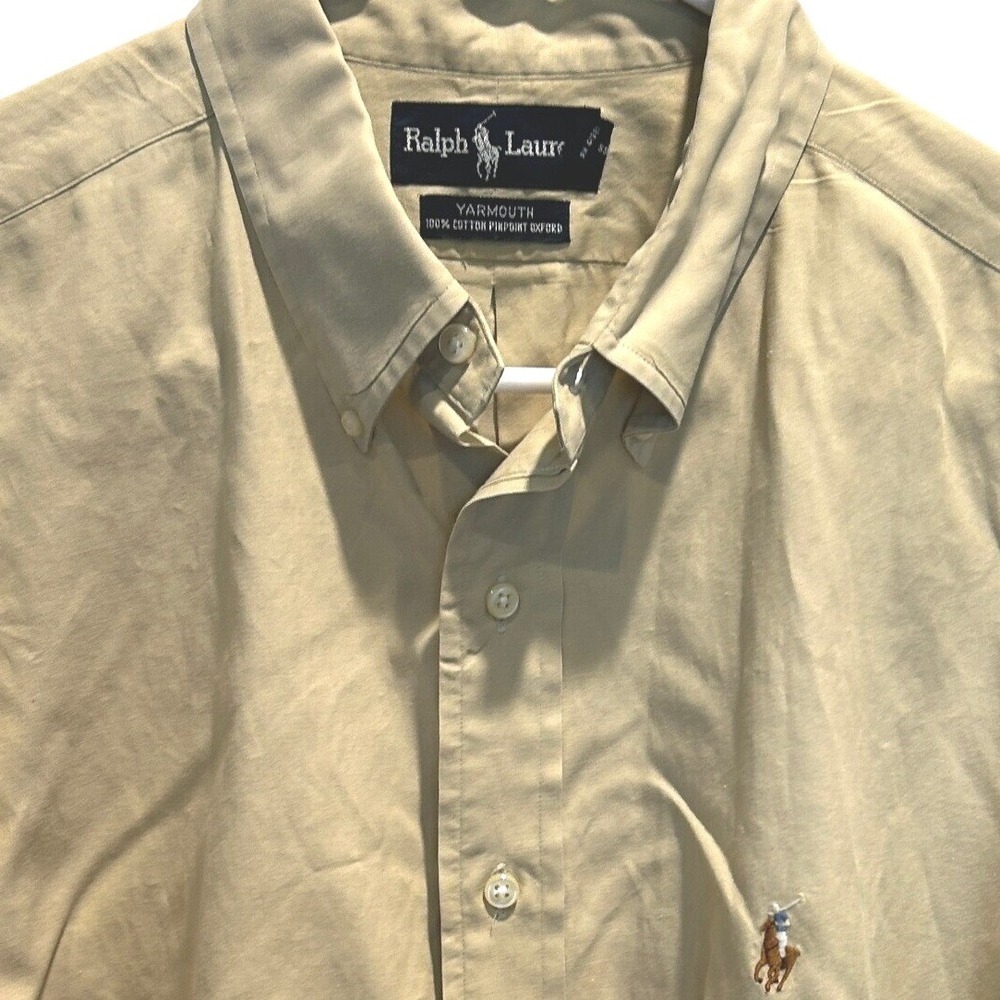 Ralph Lauren Yarmouth Shirt 17 34/35 Mens Tan Cotton Pinpoint Oxford Button Down
